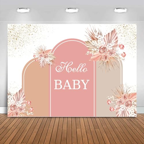 Sensfun Dusty Pink Baby Shower Backdrop Boho Baby Shower Decorations Blush Brown Pampas Floral Oh Baby Banner Photography Background for Boy Girls Gender Neutral Party Supplies Photo Booth Props 8x6ft - size: 8X6ft