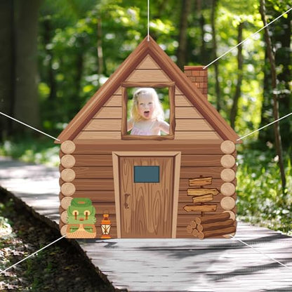 Camping Party Decorations Photo Prop Selfie Frame Happy Camper Photo Booth Props Rustic Wooden Cabin Banner Sign Supplies for Camping Adventure Birthday Party Baby Shower Wedding Home Decor
