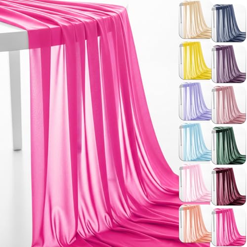 60" Chiffon Fabric by The Yard Pre-Cut Sheer Fabric for Wedding Arch Draping Fabric Swag Curtain Scarf Party Backdrop Decoration Ceiling Decor (Fuchsia, 5 Yards) - color: Fuchsia, size: 5 Yards