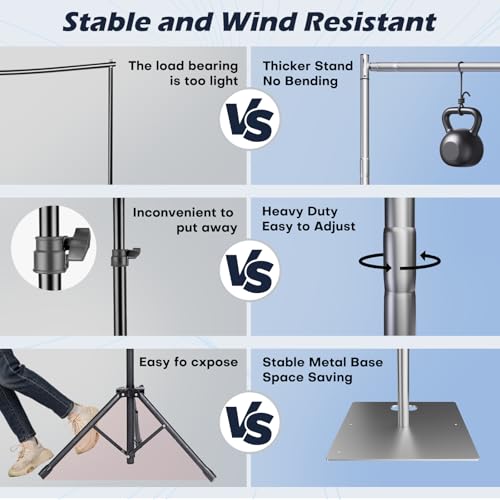 TOCRETOARE Heavy Duty Backdrop Stand, 8x10ft Pipe and Drape Backdrop Stand Kit with Adjustable Telescopic Poles Frame and Metal Base, Background Holder for Parties Wedding Birthday Photography - size: 8x10FT-without Upgrade Clip on