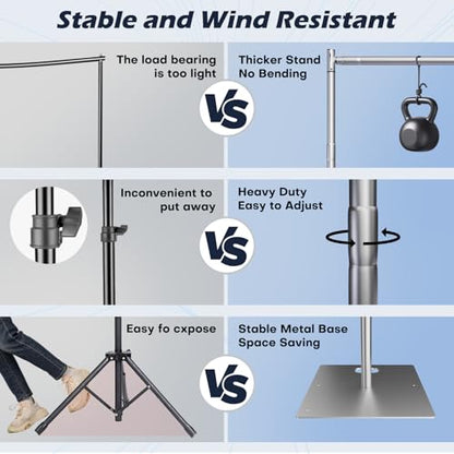 TOCRETOARE Heavy Duty Backdrop Stand, 8x10ft Pipe and Drape Backdrop Stand Kit with Adjustable Telescopic Poles Frame and Metal Base, Background Holder for Parties Wedding Birthday Photography - size: 8x10FT-without Upgrade Clip on