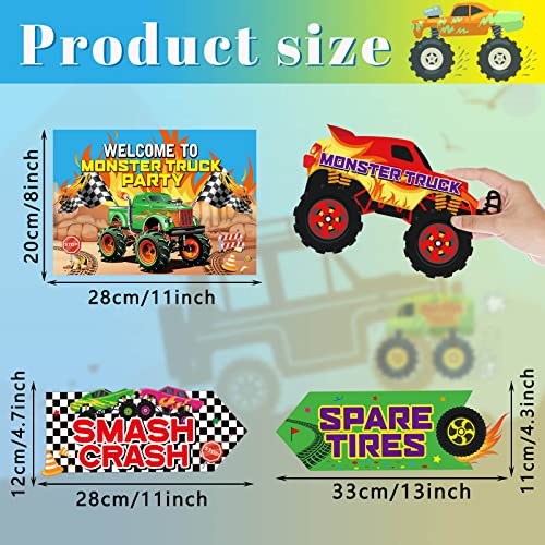 Chinco 20 Pieces Truck Party Sign Truck Theme Birthday Decorations Checkered Colorful Car Cardboard Cutouts Backdrop Door Porch Yard Welcome Sign Party Favors for Outdoor Indoor Home Bedroom