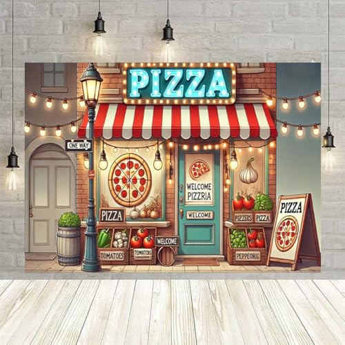 Vintage Italian Pizzeria Backdrop Vegetables Foods Background Kids Cooking Theme Pizza Party Decorations Family Night Birthday Party Pizza Party Supplies Favors Booth Props (C, 5X3FT) - color: C, size: 5X3FT