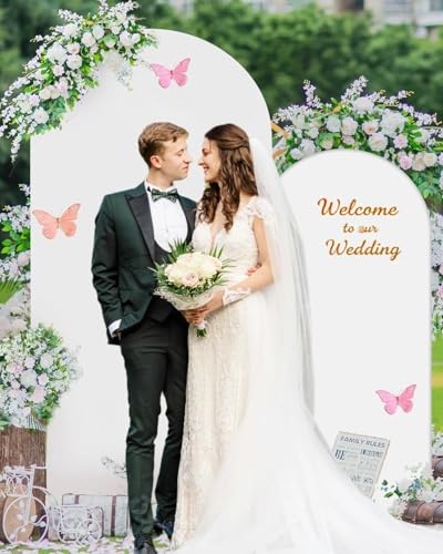 Metal Arch Backdrop Stand and Cover Set of 2 (7.2 ft/6 ft, White), Wedding Arch Backdrop Stand with White Cover for Party Birthday, Wedding, Bridal Shower, Baby Shower, Festival, Proposal, Anniversary - color: White, size: 6FT+7.2FT