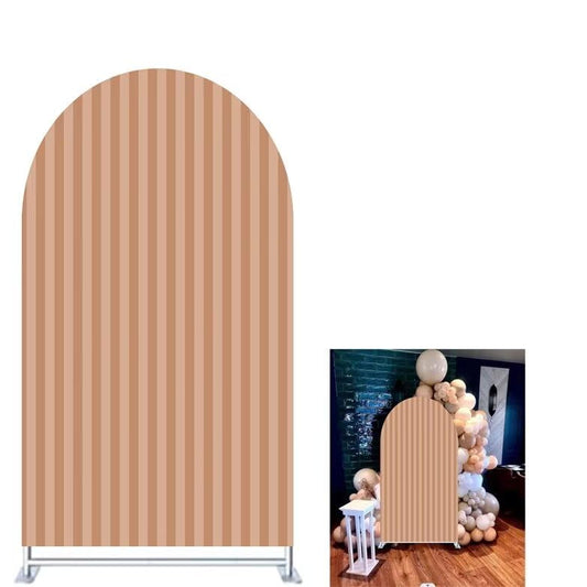 FiVan Arch Covers Stretchy Brown Stripes Backdrop for Birthday Baby Shower Party Decoration 2.6x6ft Baptism Background Props - color: NO-416, size: 2.6x6ft(78x180cm)