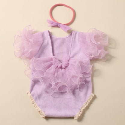 Newborn Photography Outfits Girl, Baby Girl Photo Props, Newborn Photoshoot Ruffles Outfits with Headband - color: Purple
