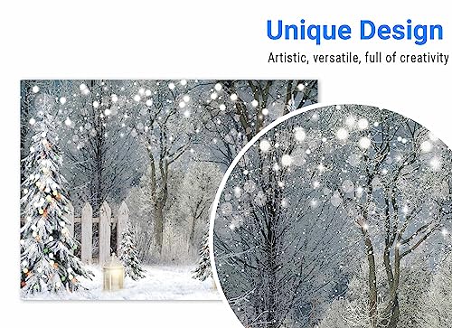 Funnytree 8x6FT Winter Photography Backdrop Glitter Snowy Forest Pine Tree Background Let It Snow Christmas Xmas Holiday Party Decor Banner Portrait Studio Booth Photobooth Props - size: 96 x 72 in