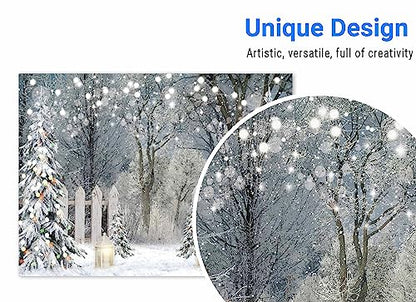 Funnytree 8x6FT Winter Photography Backdrop Glitter Snowy Forest Pine Tree Background Let It Snow Christmas Xmas Holiday Party Decor Banner Portrait Studio Booth Photobooth Props - size: 96 x 72 in