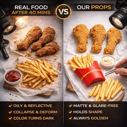 20 Pcs 4 Styles Professional Fake Fried Food Props Set for Photography & Restaurant Display, Matte Glare-Free, Waterproof, Realistic Burger Fries Chicken