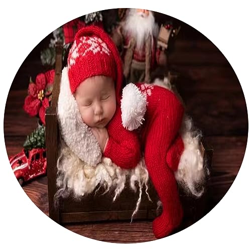Christmas Newborn Baby Photo Shoot Props Outfits Crochet Clothes Santa Claus Red Hat Pants Photography Props - color: Red C