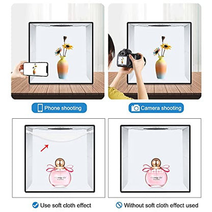 Photo Box 16" x 16" Quick Install Foldable Portable Studio Kit with Soft Light Cloth Professional Photography Equipment Adjustable White Light, Soft Light, Warm Light - size: 16x16 in (3 Color Temp)