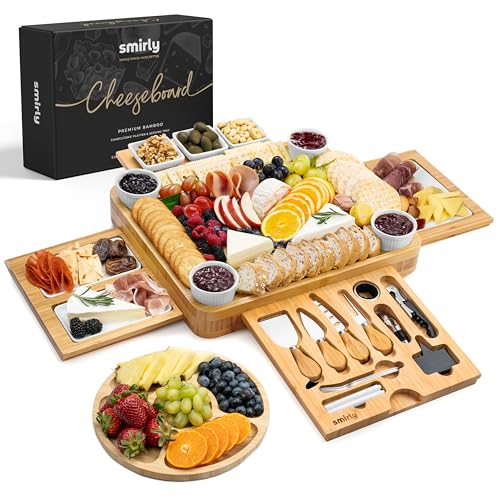 SMIRLY Charcuterie Boards Set - Large Bamboo Cheese Board Set - House Warming Gifts New Home, Wedding Gift for Ce, Bridal Shower Gift, Birthday Gifts for Women - style: 4-Drawer