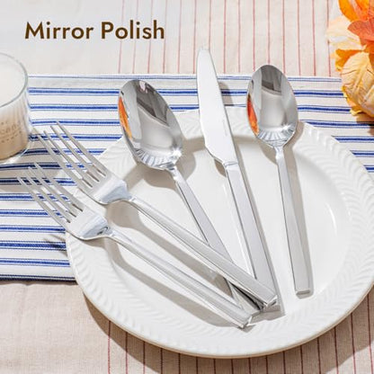 KINGSTONE Silverware Set, 40-Piece Flatware Cutlery Set Premium Stainless Steel, Service for 8, for Kitchen, Home, Wedding, Party, Mirror Polished and Dishwasher Safe - size: 40-piece