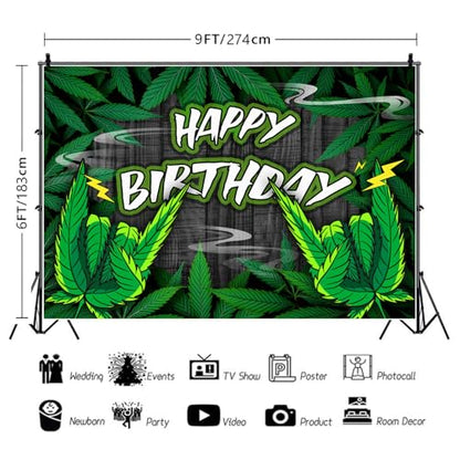 Green Leaves Birthday Backdrop Cool Green Plant Leaves Photography Background Natural Plants Grass Jungle Theme Decor Banner Portrait Photo Booth Studio Props 9x6ft FU052YL - size: 9x6ft