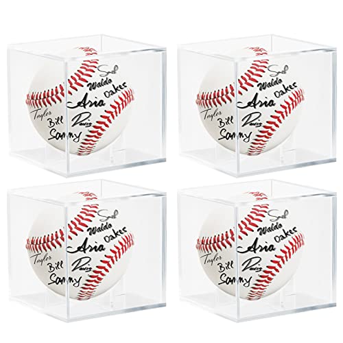 4 Pack Acrylic Baseball Case for Display, UV Protected Baseball Display Cube, Autographed Baseball Clear Display Case, Baseball Display Case for Memorabilia Baseball - size: 4 PC