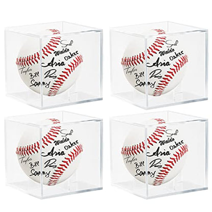 4 Pack Acrylic Baseball Case for Display, UV Protected Baseball Display Cube, Autographed Baseball Clear Display Case, Baseball Display Case for Memorabilia Baseball - size: 4 PC