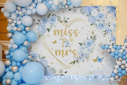 Mocsicka Miss to Mrs Bridal Shower Backdrop Boho Something Blue Bridal Shower Decorations Dusty Blue Bride to Be Wedding Shower Banner Photo Booth Props (7x5ft) - size: 7x5ft