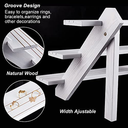 NBEADS 2-Tier Retail Earring Display Riser, White Earring Ring Holder Detachable Wood Retail Jewelry Card Display Stand with Groove for Crafts Jewelry Storage Display Collection, 15.3x7.17x6.5 - color: 2-Tier White