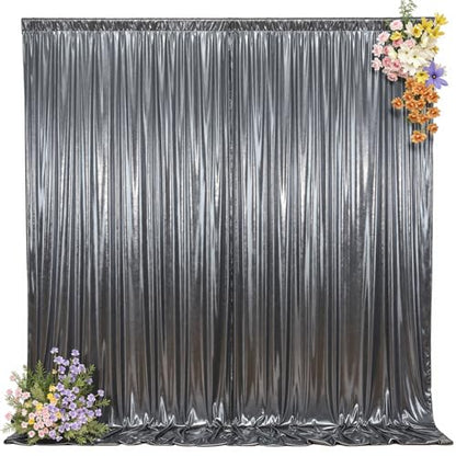 10x10ft Silver Black Backdrop Curtains Wedding Party Glitter Sequin Curtain Backdrop Fabric Shimmer Drapes Backdrop Bridal Shower Birthday Christmas Photoshoot Background Photography 5x10FT，2 Panels - color: Silver Black, size: 10ft X 10ft(2 Panels 5ft X