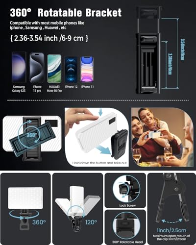 168 LED Portable Selfie Light Video Conference Light with Front & Back Clip, Rechargeable 3 Light Modes for Phone, iPhone, Android, iPad, Camera, Laptop, Makeup, Tiktok, Vlog(White) - color: White