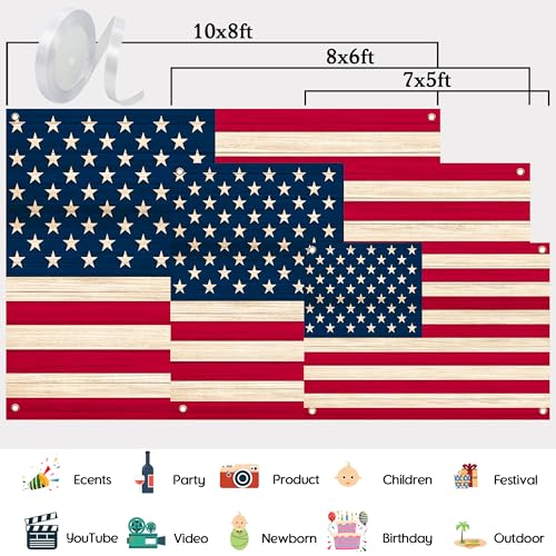 American Flag Backdrop 9x6 FT 4Th of July Independence Day Patriotic Photo Backdrops Rustic Brown Wooden Board Background Large Floor Wall Photo Booth Party Banner Anniversary Supplies - color: Red 2, size: 9x6 FT