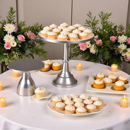 HBlife 3-PCS Silver Cake Stand Set (8"/10"/12" Plate) for 6-10 Inch Cakes, Perfect Dessert Table Display Set, Cupcake&Cake Stands for Party, Wedding, Birthday, Baby Shower, Anniversary (Metal) - color: Silver
