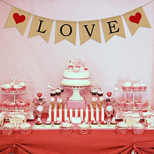 LOVE Burlap Banner | Valentines Day Decorations | Valentines Garland | Valentine Photo Props | Engagement Banner Decorations | Wedding Banner Decorations | Anniversary Banner Decorations