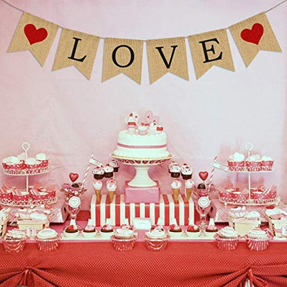 LOVE Burlap Banner | Valentines Day Decorations | Valentines Garland | Valentine Photo Props | Engagement Banner Decorations | Wedding Banner Decorations | Anniversary Banner Decorations