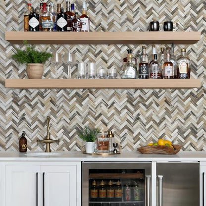 STICKGOO Herringbone Peel and Stick Backsplash, 10 Sheets PVC Kitchen Backsplash, Faux Wood Stick on Tiles for Kitchen - color: Gold wood grain marble