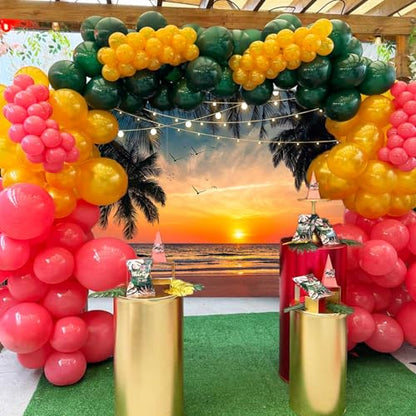 Sensfun Sea Beach Sunset Backdrop Hawaii Tropical Palm Trees Luau Party Photography Background Summer Seaside Vacation Wedding Birthday Baby Shower Party Decorations Banner Photo Booth Props 7x5ft - size: 7x5ft