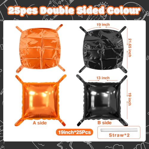 NISOCY 25PCS Halloween Black Orange Square Foil Balloons Wall Backdrop Double Sided Black Orange Balloons Arch Kit for Birthday Graduation Baby Shower Anniversary Party Decorations - color: D05 - Black and Orange, size: 25PCS