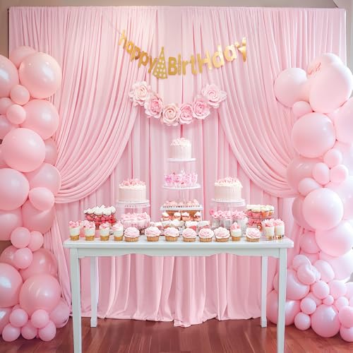 Pink Backdrop Curtains-Wrinkle-Free Polyester Photography Drapes Party Curtain Background for Baby Shower Wedding Decorations- 8 X10FT (Pink) - color: Pink, size: W4' X H10'(2 Panels)