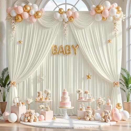 gogoparti 10ft x 12ft Ivory Wrinkle-Free Backdrop Curtain for Wedding Parties, Thick Polyester 2 Panels 5x12ft for Wedding Birthday Baby Shower Halloween Photography Party Background - color: Ivory, size: 5ft(W)x12ft(H)-2 Panels