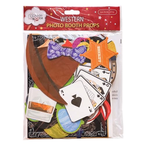 Western Photo Booth Props - 41-pc Photo Prop Kit with 8 x 10-Inch Sign, 60 Adhesive Pads, 45 Sticks - Photo Booth Props Country Theme - Wild West Photo Props