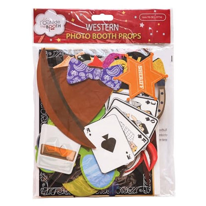 Western Photo Booth Props - 41-pc Photo Prop Kit with 8 x 10-Inch Sign, 60 Adhesive Pads, 45 Sticks - Photo Booth Props Country Theme - Wild West Photo Props