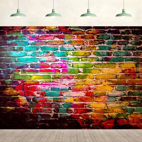 10x8ft Brick Painted Wall Backdrop Colorful Graffiti Photo Background Hip Hop 80’s 90’s Party Supplies Kids Adult Portrait Wall Hanging Home Decoration Photo Studio Prop