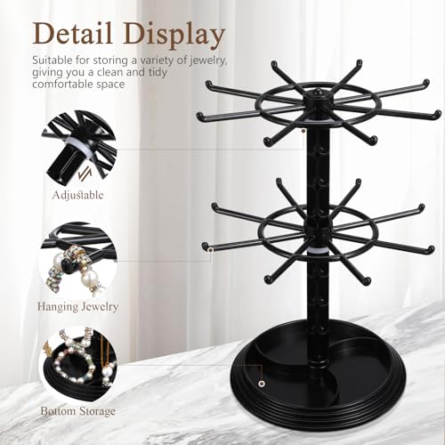 Jewelry Stand 2 Tier Necklace Holder Black Bracelet Hanging Organizer Rotating Jewelry Earring Display Keychain Display Stand Plastic Jewelry Rack for Malls Counter Dressing Table