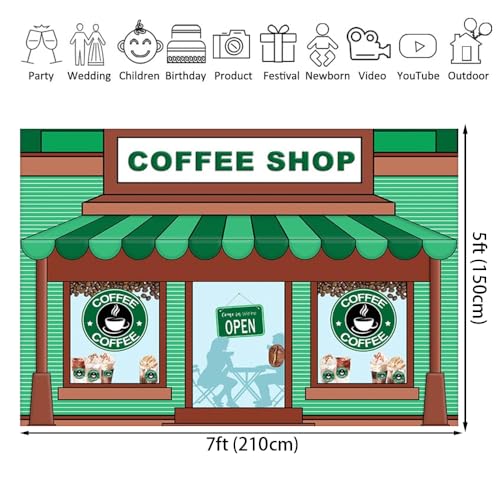 7x5ft Coffee Shop Backdrop for Photography Green Stripes Booth Decoration Props Ice Cream Background for Cake Smash Backdrops Children Birthday Portrait Banner - size: 7x5ft
