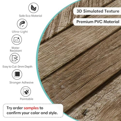 Commomy Faux Wood Slat 3D Wall Panels - 12 pcs of 22.8" x 11.8" - Thin UrltraLight PVC Peel and Stick Tile Wood Textured Printable for Kitchen,Bedroom, Living Room,TV Background（Covers 22.48 sq.ft）