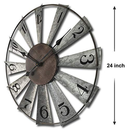 Mrocioa 24inch Windmill Distressed Metal Wall Clocks Rustic Large Decorative Clock Oversized Farmhouse Decor,Non Ticking,Battery Operated - size: 24 Inch