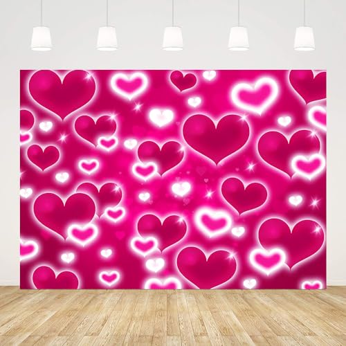 AIBIIN 7x5ft Hot Pink Heart Backdrop Valentine's Day Early 2000s Sweetheart Photography Background 2000s Love Hearts Y2k Valentines Day Birthday Party Decorations Banner Photo Props - color: Hot Pink, size: 7x5ft