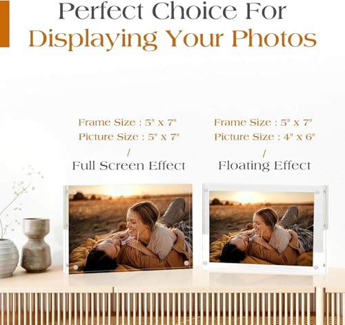 TWING 5x7 Inch Acrylic Picture Frame 5 Pack,12+12MM Thickness Double Sided Acrylic Picture Frames Set with Microfiber Cloth,Clear Horizontal Magnet Photo Frames,Desktop Display Gift Ideal - size: 5x7" 5pack