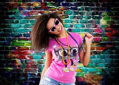 Graffiti Photography Backdrop,7x5ft Colorful Brick Wall Photography Backdrop for Bridal Shower Baby Birthday Party Banner Photo Props - size: 7x5ft
