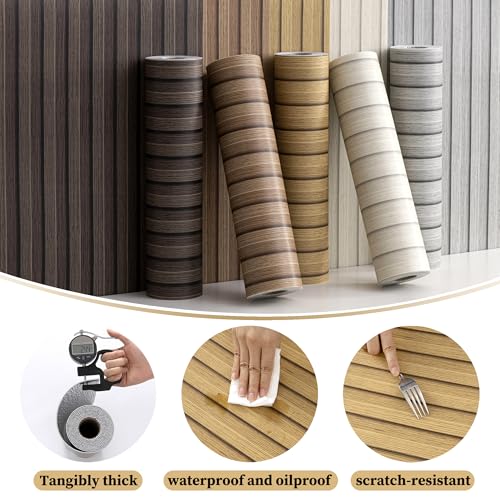 Peel and Stick PVC Slat Wall Panels, Wood Grain Self-Adhesive Soundproof Moisture-Resistant Paneling, 3D Faux Wood Panels for Bedroom Bathroom Walls & Ceilings 118"x15.75"(Light tan,13Sq.ft) - color: Light Tan