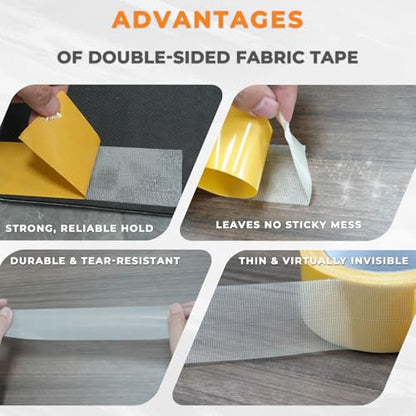 SWRT Double Sided Fabric Tape 1" x 33FT – Heavy Duty, Clear, No Residue, Strong Adhesion for Carpet, Crafts, Clothing, Outdoor & Indoor Use