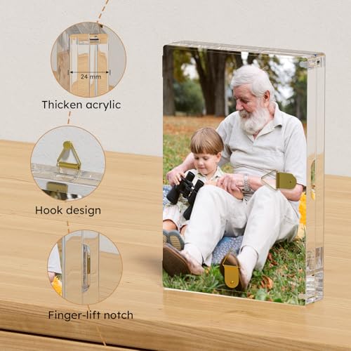 AITEE 5x7 Acrylic Picture Frames 3 Pack 20% Thicker Block, Clear Picture Frames Freestanding Double Sided Magnetic Acrylic Lucite Frameless Transparent Square Photo Frame Gift for Wall and Desktop Display - size: 5X7