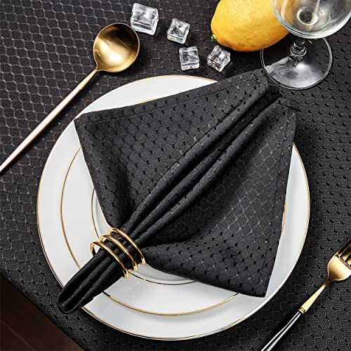 Cloth Napkins Set of 8 – Square 17x17 Inch Jacquard Fabric Polyester Washable Reusable Cloth Napkins for Kitchen Dinner Dining Restaurants Wedding Party Banquet Table (Black) - color: Black