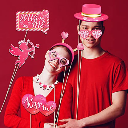 25Pcs Valentine's Day Photo Booth Props Valentine's Day Party Decorations Valentine's Day Party Props Valentine's Day Selfie Props with Stick for Valentine Party Decorations