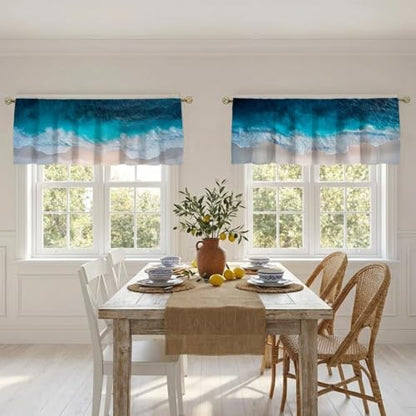 Ocean Curtain, Two-Pack, Aerial Beach Wave Turquoise Sand Coastal View,Applicable to Bathroom, Bedroom, 54x18 inches. - color: Ocean
