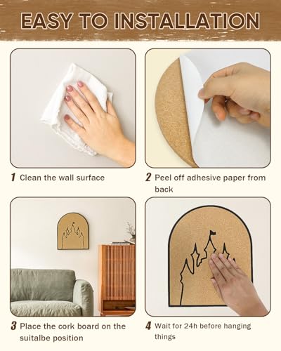 Castle Cork Bulletin Board Self-Adhesive, Arch Pin Board 9.8” x 11.8”, 1/2” Thick for Office Home Wall Decor (Black)